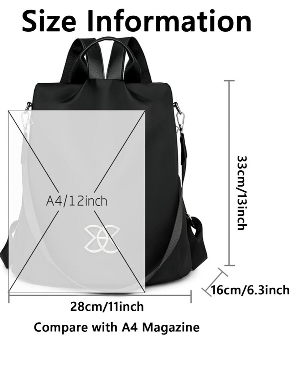 Amazon Women's Black Nylon Anti-theft Backpack with Silver Emblem - Picture 6 of 12
